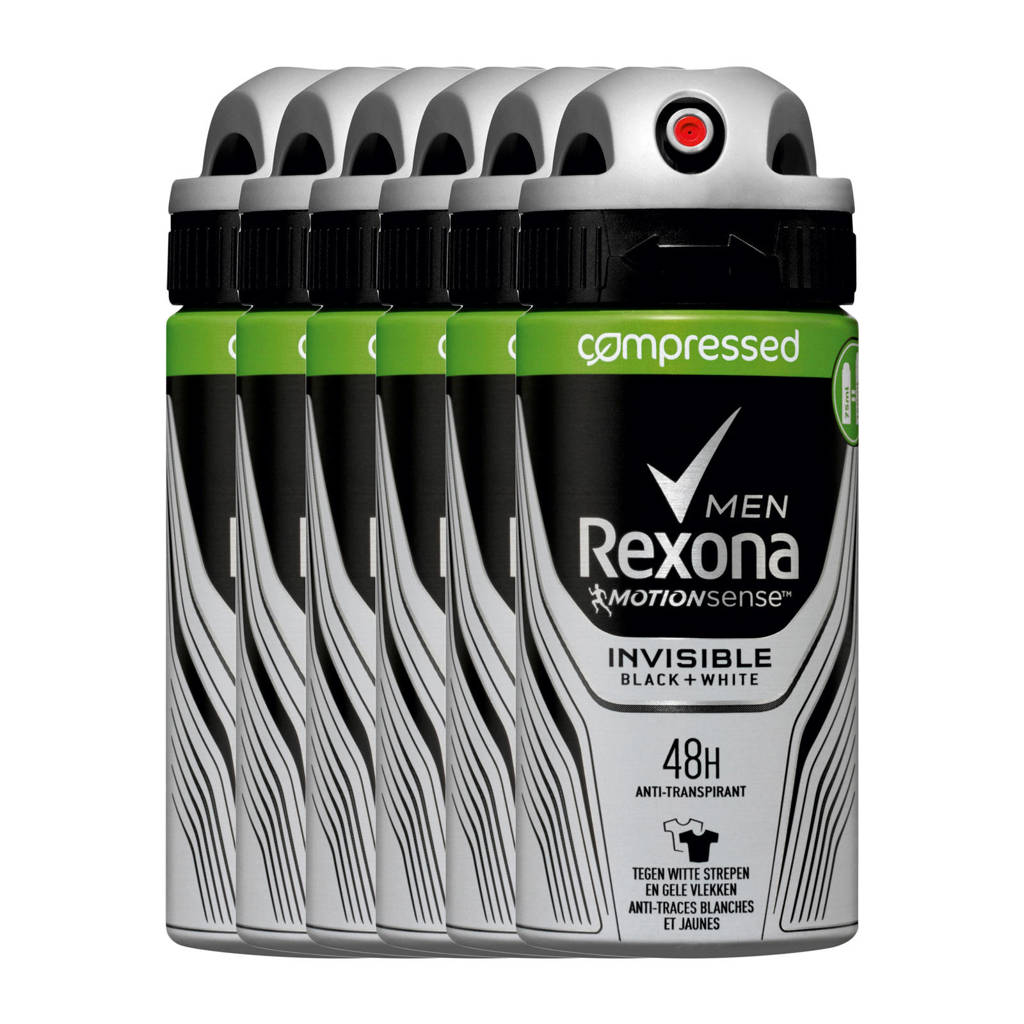 Rexona Men Invisible Black & White deodorant spray compressed - 6x75 ml - anti-transpirant, 6 x 75 ml