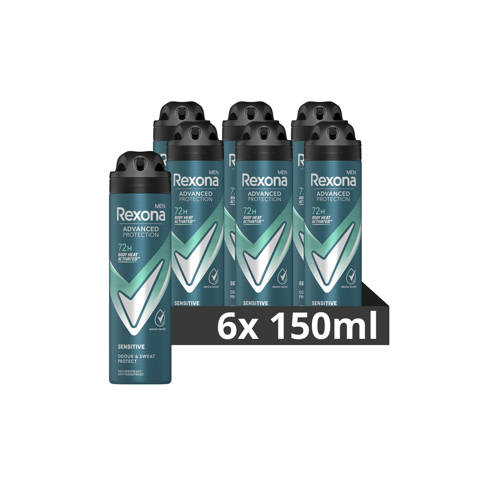 Wehkamp Rexona Men Advanced Protection Sensitive anti-transpirant deodorant spray - 6 x 150 ml aanbieding