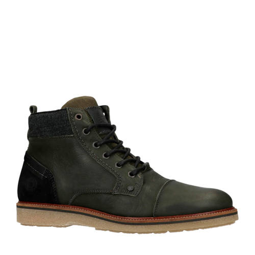 Bullboxer Leren Veterboots Donkergroen bullboxer kopen in de aanbieding