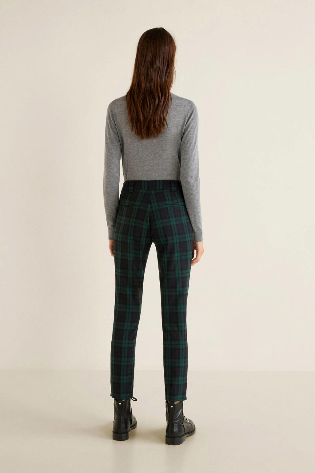 Mango geruite cropped broek