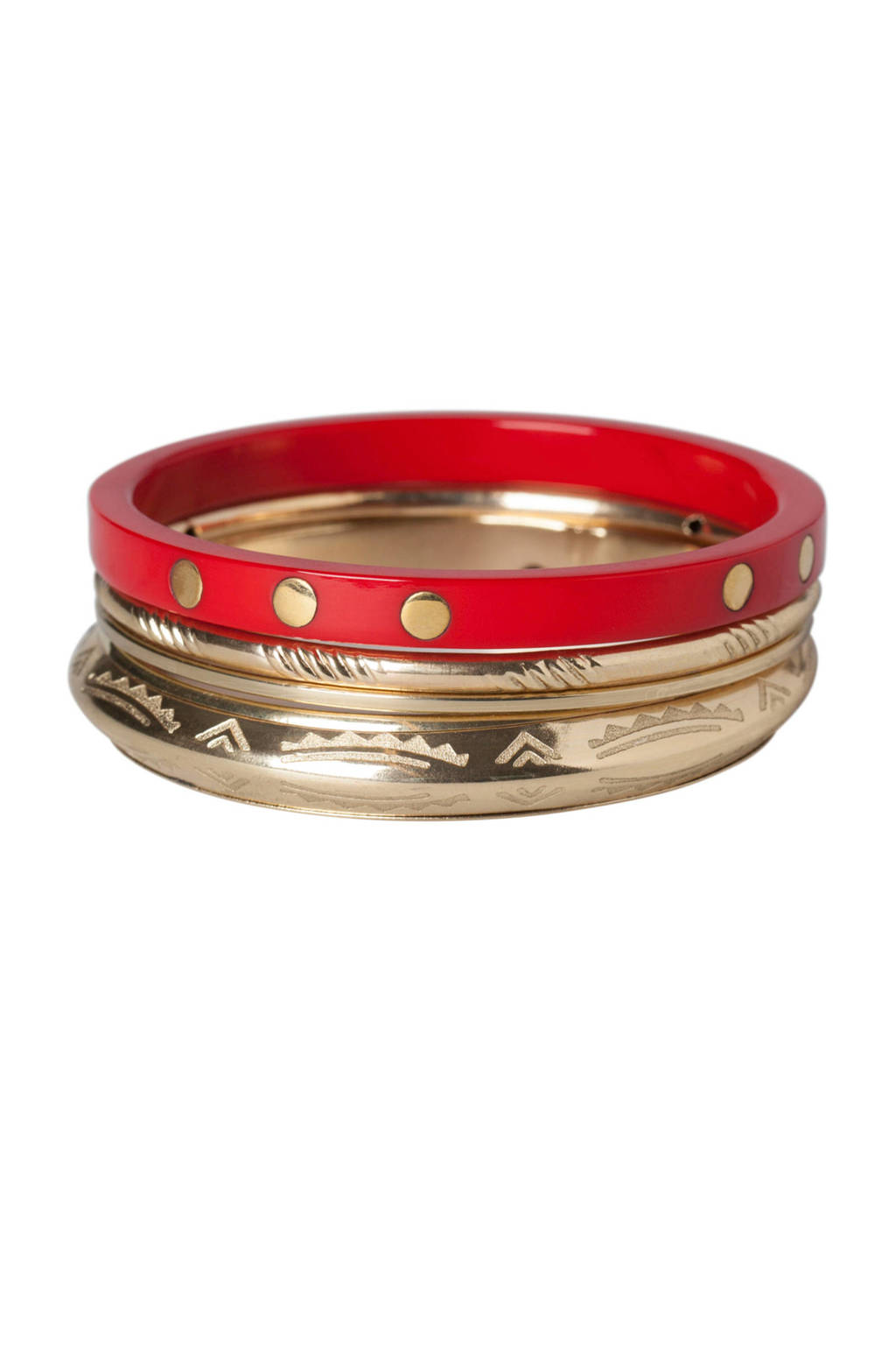 Pieces armband set van 3, Rood/goudkleurig