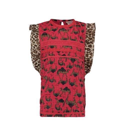 Vingino Top Loulou Met Kamelen En Panterprint Rood vingino kopen in de aanbieding