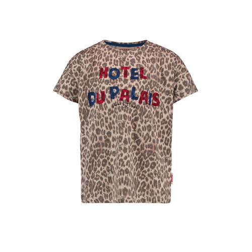 Vingino T Shirt Hola Met Panterprint En Tekst Bruin vingino kopen in de aanbieding