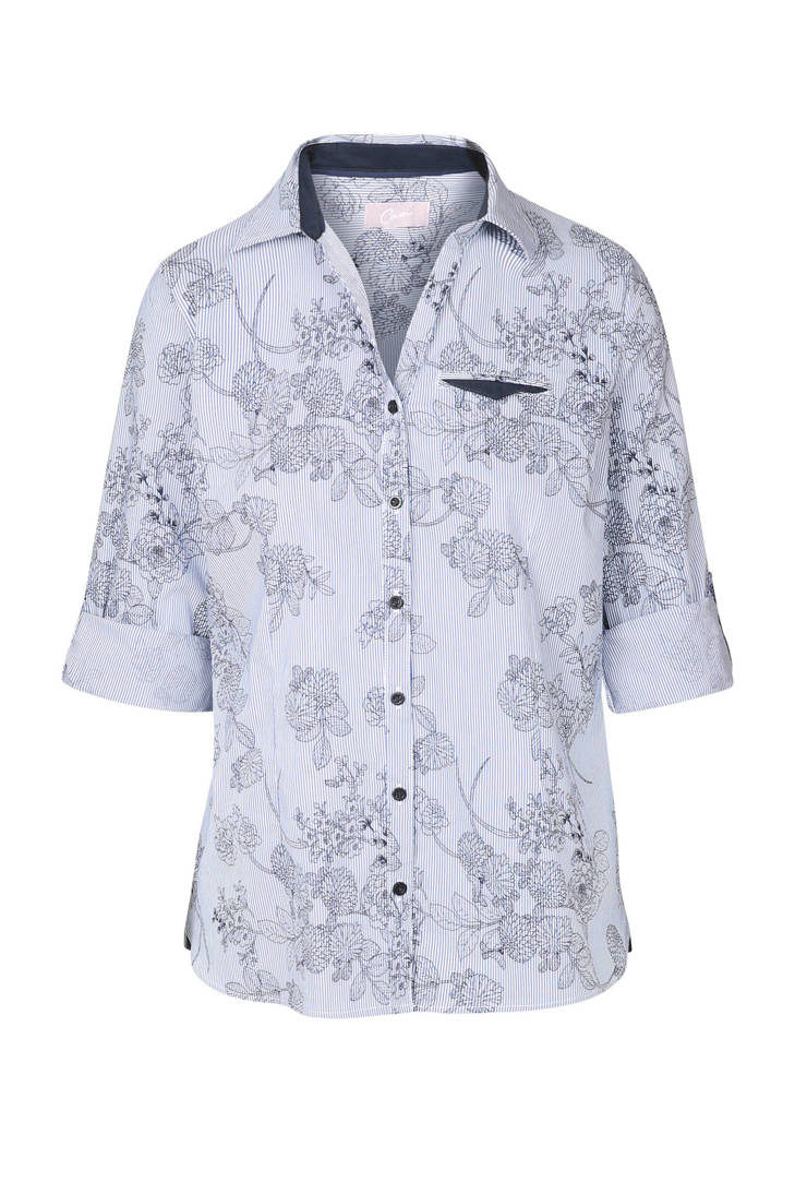 Cassis marine gestreepte blouse met bloemenprint TrqOTxXw