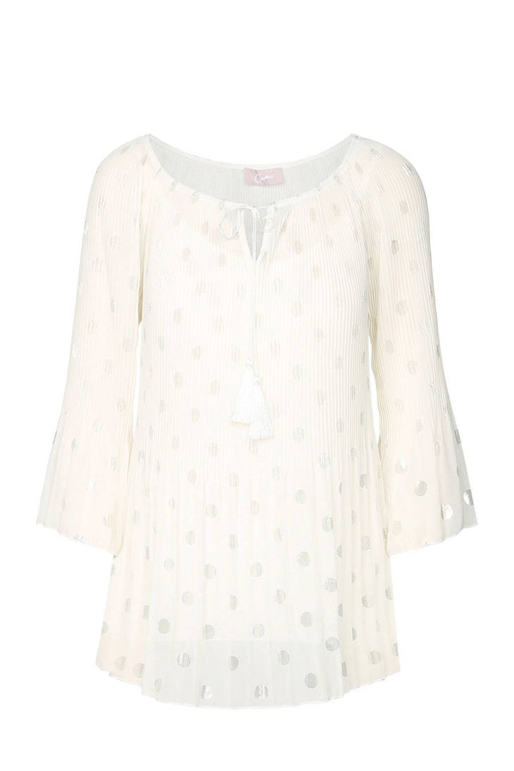 tuniek Cassis plissé ecru stippenprint met 15wxZUqY