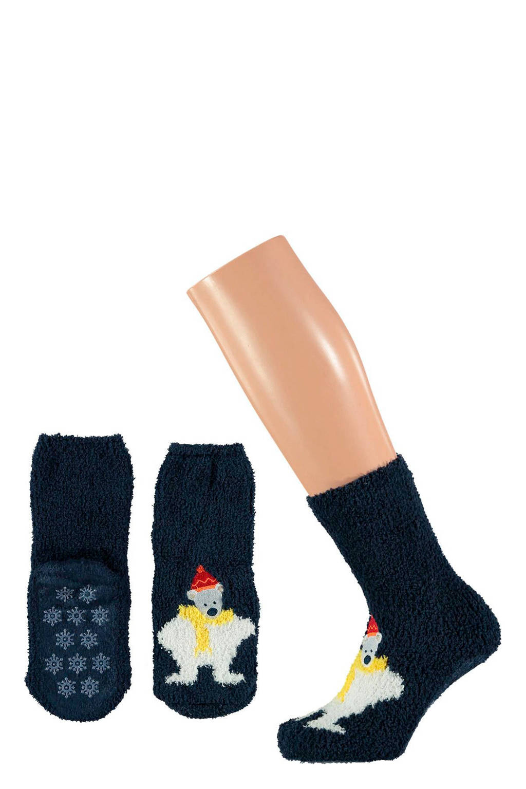 Apollo giftbox sokken kerst kids donkerbaluw, IJsbeer