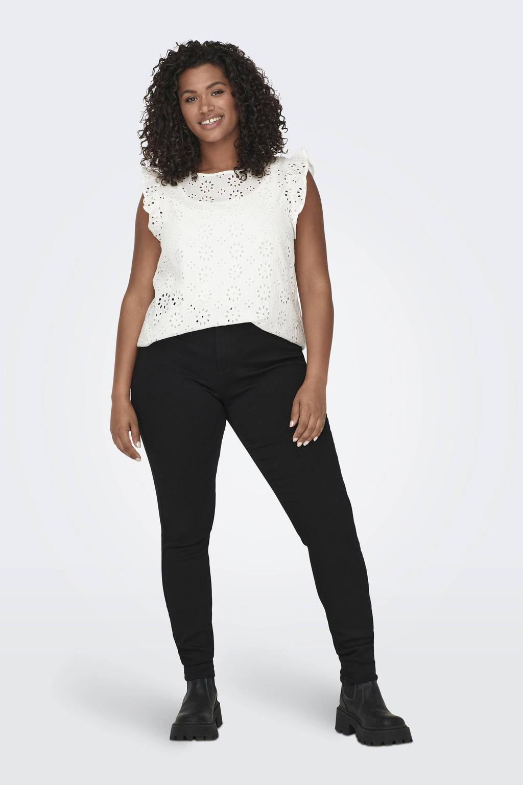 Zwarte dames ONLY CARMAKOMA high waist skinny jeans van viscose met rits- en knoopsluiting
