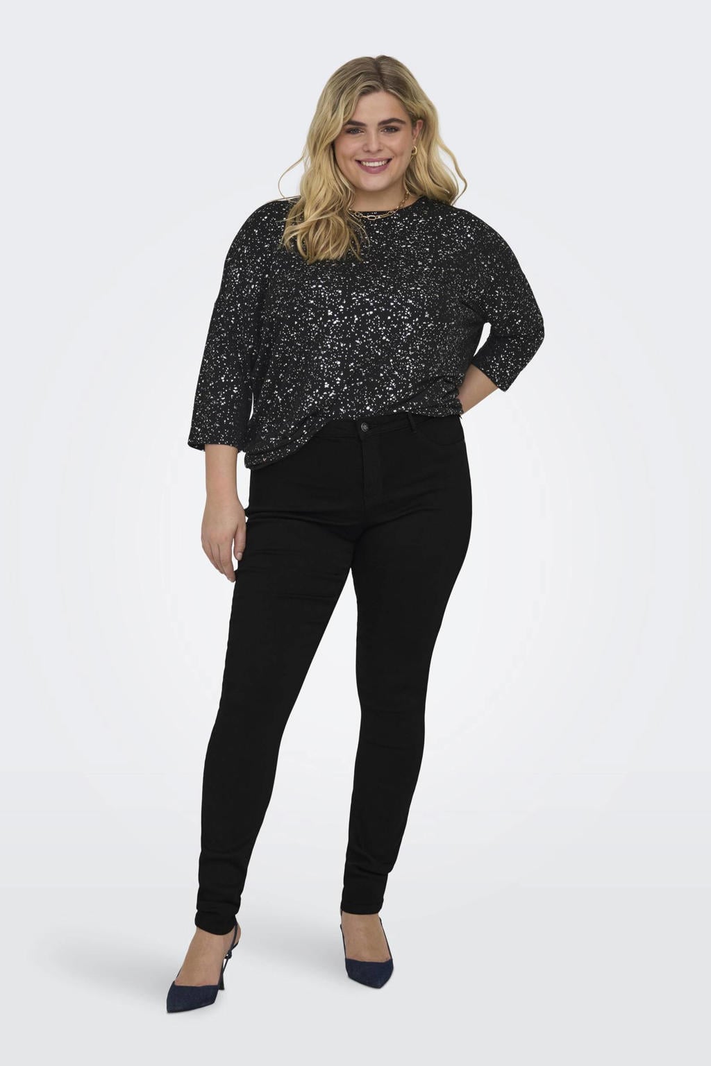 ONLY CARMAKOMA high waist skinny jeans CARTHUNDER zwart