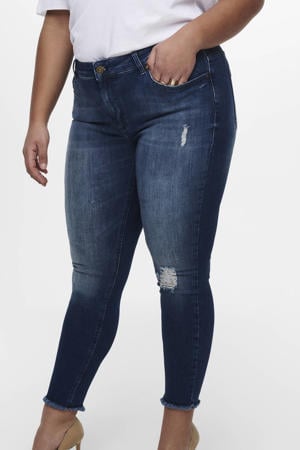 cropped skinny jeans CARWILLY met slijtage details dark denim