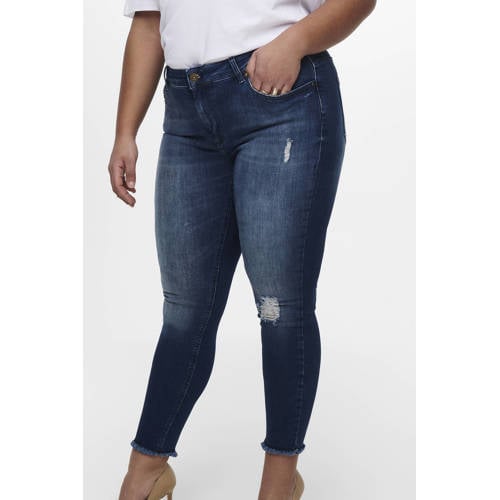 ONLY CARMAKOMA cropped skinny jeans CARWILLY met slijtage details dark denim afbeelding