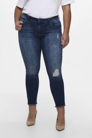 cropped skinny jeans CARWILLY met slijtage details dark denim