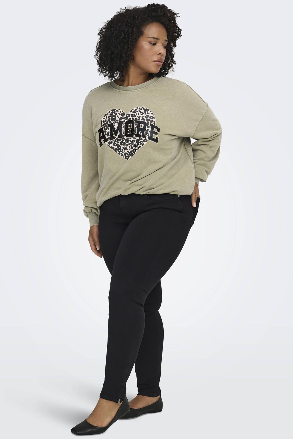 ONLY CARMAKOMA cropped regular waist skinny jeans CARKARLA met sierritsen zwart