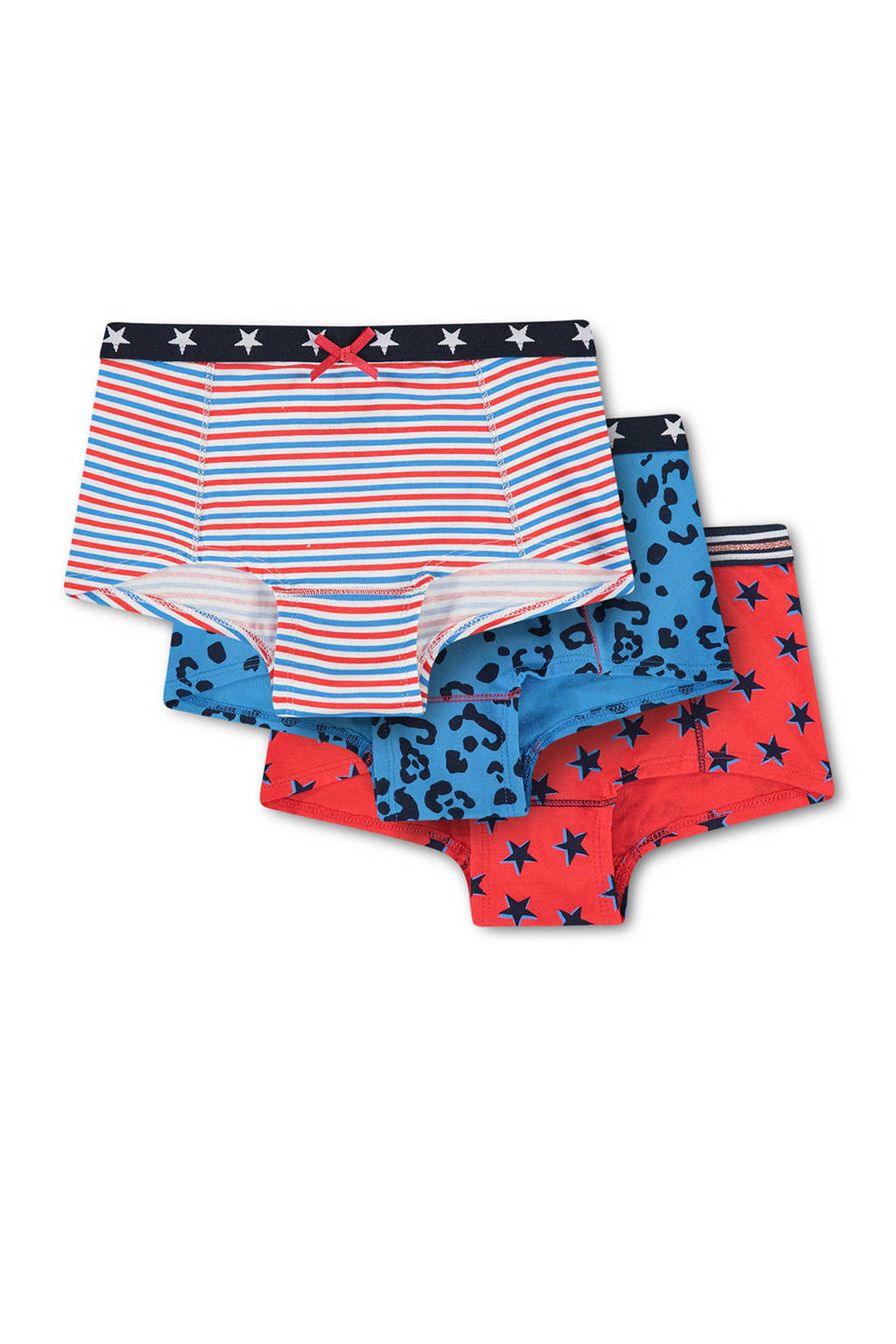 WE Fashion short - set van 3, Rood/blauw