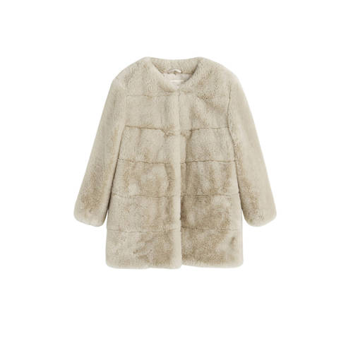 Mango Kids Imitatiebont Winterjas Beige mango kids kopen in de aanbieding