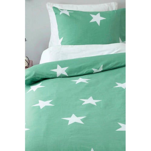 Wehkamp Home katoenen dekbedovertrek kinderbed (120x150 cm) - Groen/wit