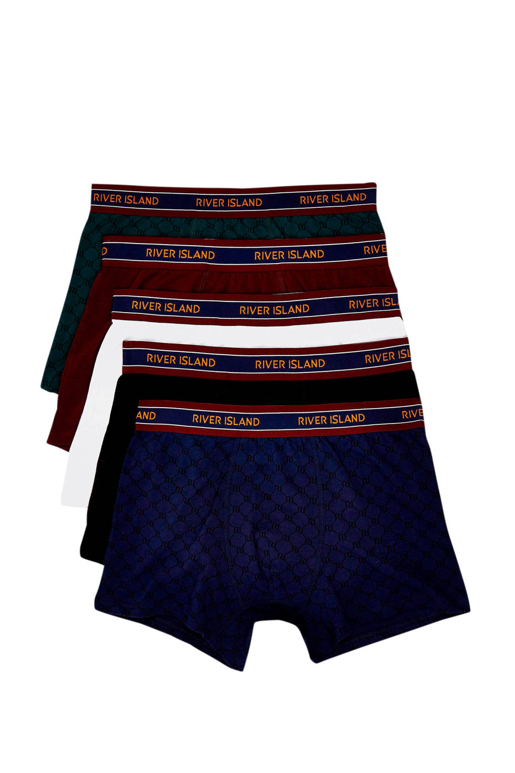River Island boxershort (set van 5), Donkerblauw/wit/zwart
