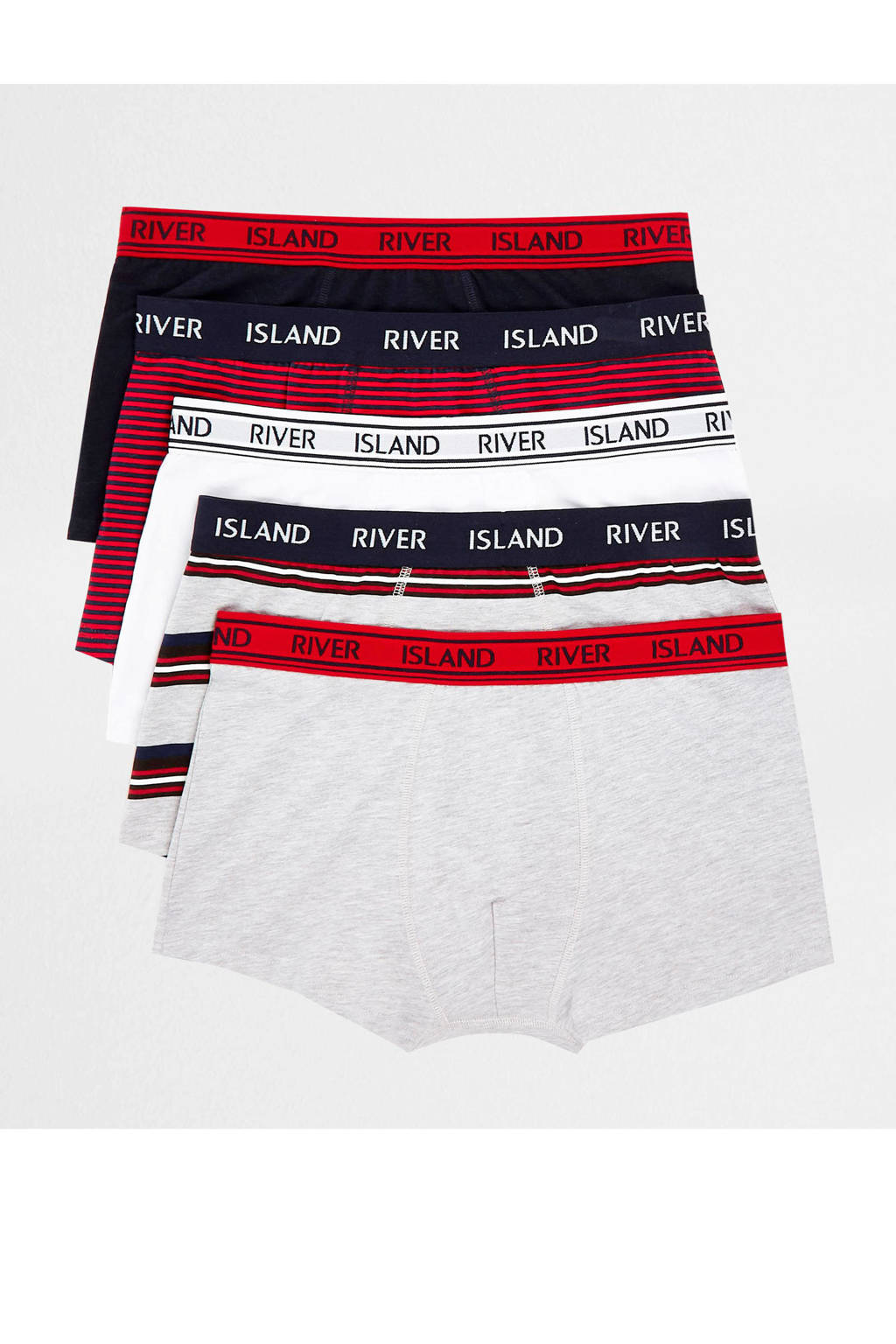River Island boxershort (set van 5), Grijs/wit/rood/marine