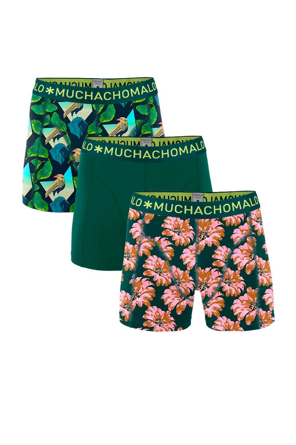 Muchachomalo Junior boxershort - set van 3 groen/roze, Groen/roze
