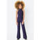 Coolcat flared glitter jumpsuit met zijstreep paars