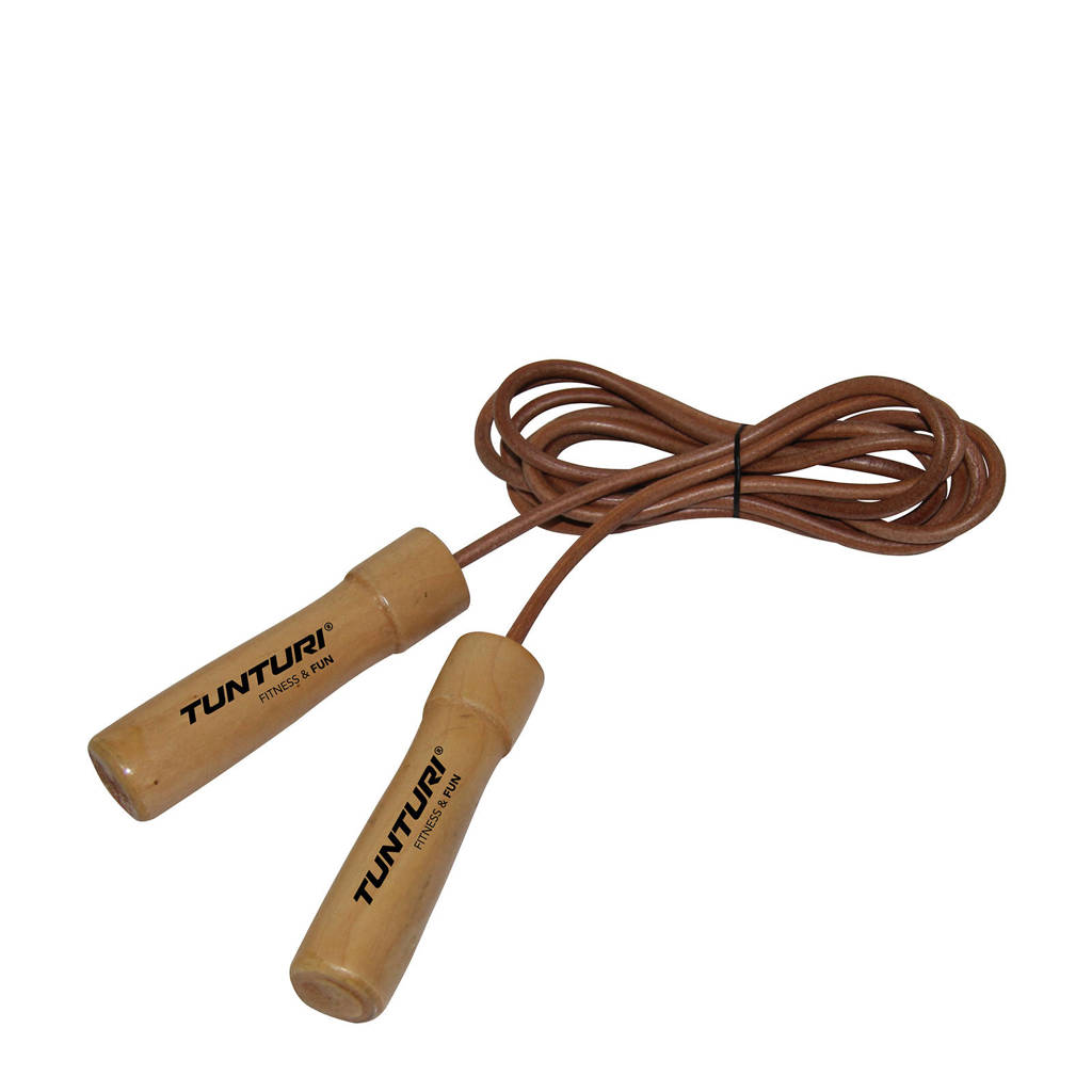 Tunturi Lederen Springtouw met houten handgrepen, Bruin