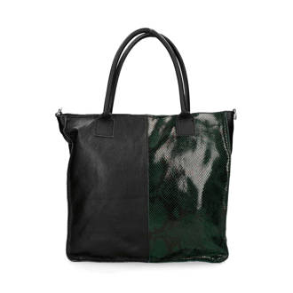 leren shopper met slangenprint zwart