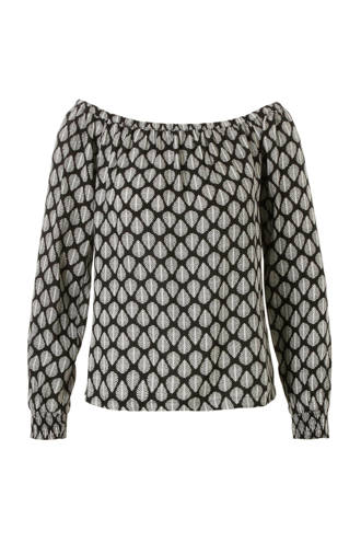off-shoulder top met bladprint