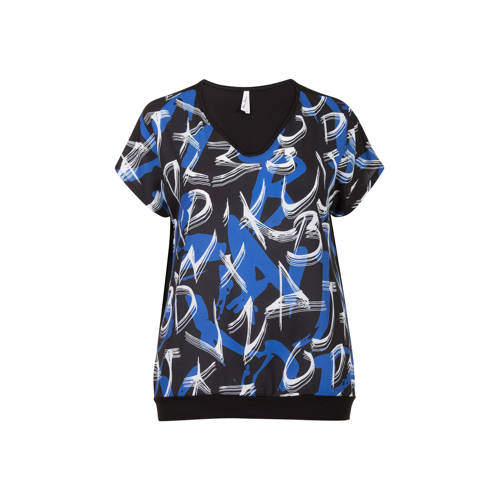 Miss Etam Plus Top Met Print Blauw miss etam kopen in de aanbieding