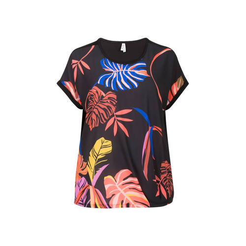 Miss Etam Plus Top Met Blad Print Zwart miss etam kopen in de aanbieding