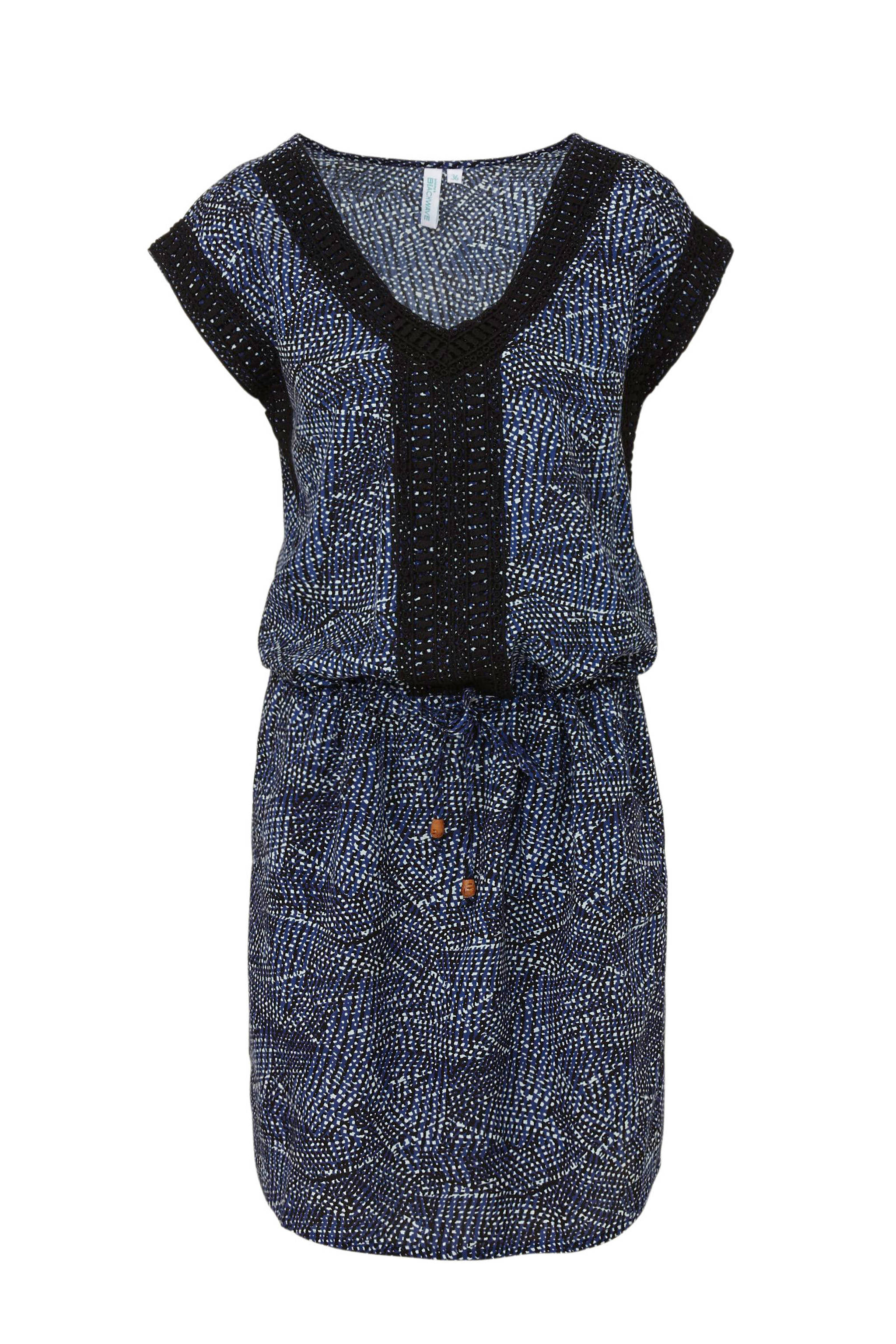 Fonkelnieuw whkmp's beachwave jurk met all over print en kant blauw/zwart/ecru UR-18