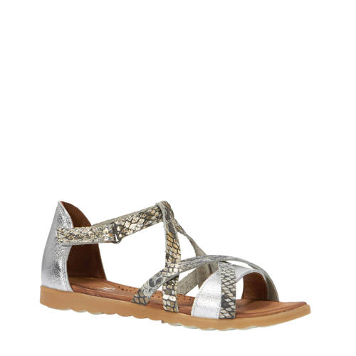 Jochiefreaks 19542 Leren Sandalen Zilver Met Slangenprint jochiefreaks kopen in de aanbieding