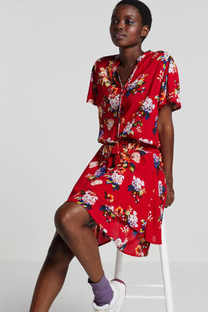 gebloemde T-shirtjurk rood