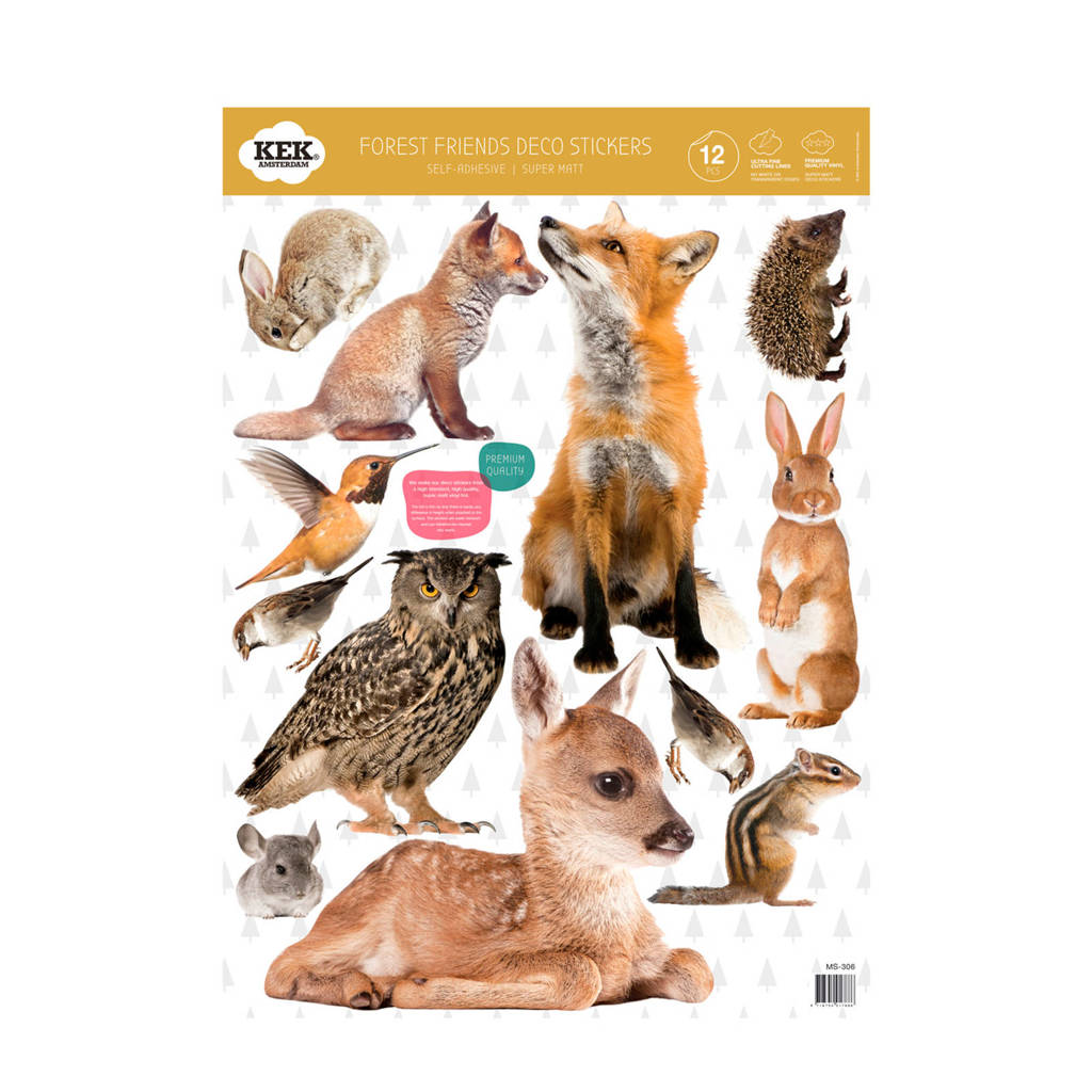 KEK Amsterdam muursticker Forest Friends (set van 12), Multi