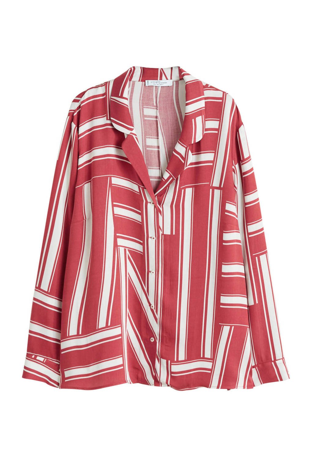 Violeta by Mango blouse met streep dessin rood, Rood/ Ecru