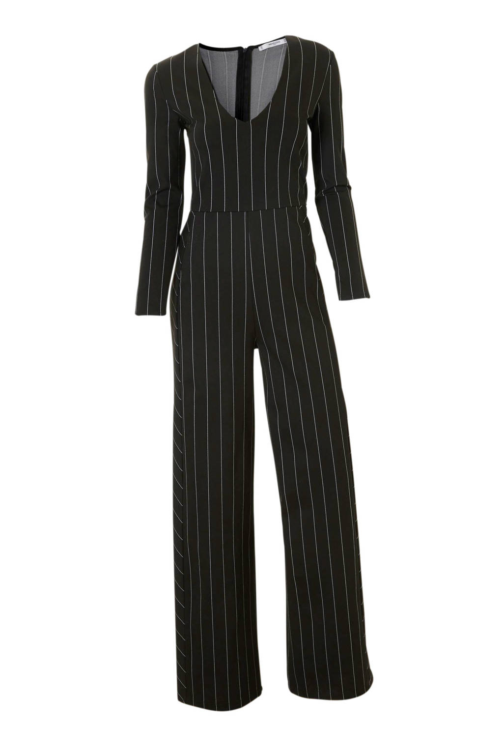 Mango jumpsuit met krijtstreep zwart, Zwart / ecru