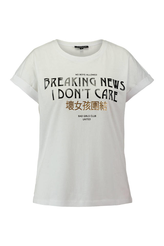 bezig Paine Gillic enz CoolCat glitter T-shirt met tekst wit/ zwart/ goud | wehkamp