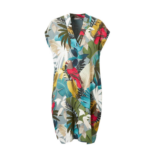 Geisha jurk met bladprint grijs Geisha jurk met bladprint grijs