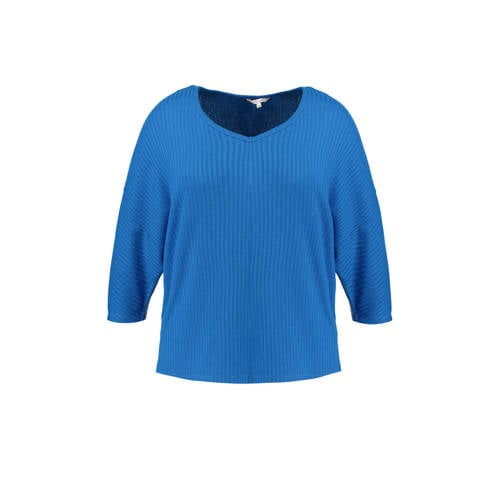 Ms Mode Geribde Top Blauw ms mode kopen in de aanbieding