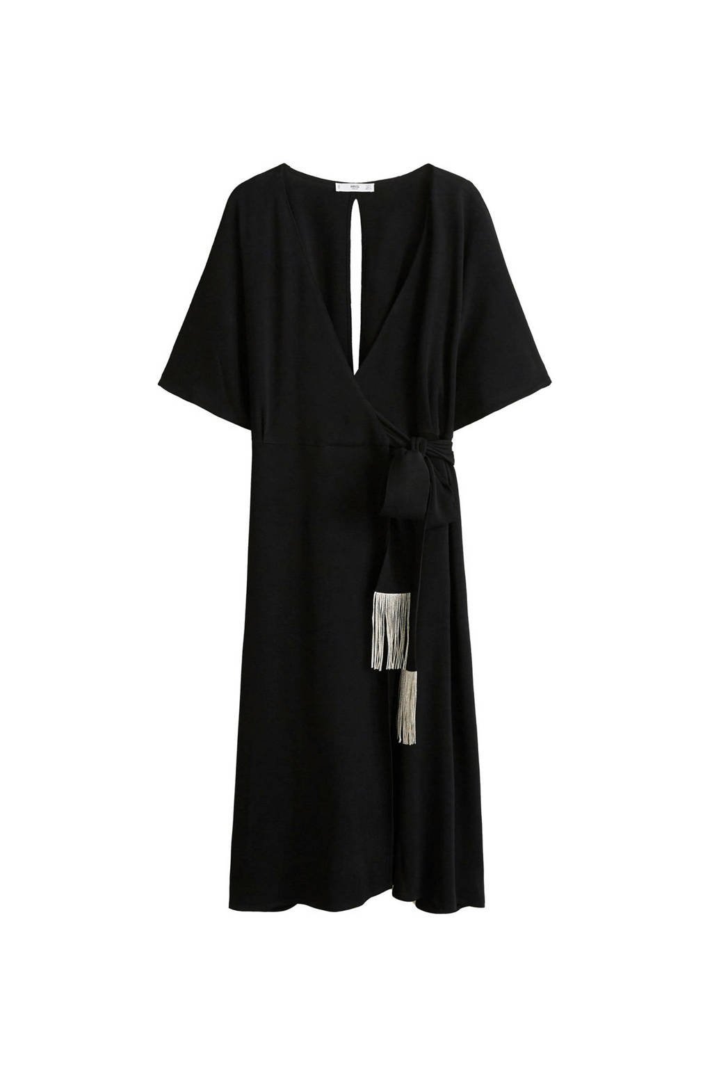 Mango jurk met decoratieve fransjes zwart, Zwart