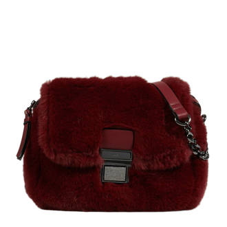 imitatie bont crossbody tas donkerrood