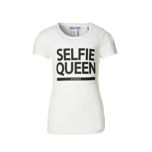 Nik En Niknik T Shirt Met Tekst Selfie Offwhite nik en nik kopen in de aanbieding Nik En Niknik T Shirt Met Tekst Selfie Offwhite nik en nik kopen in de aanbieding