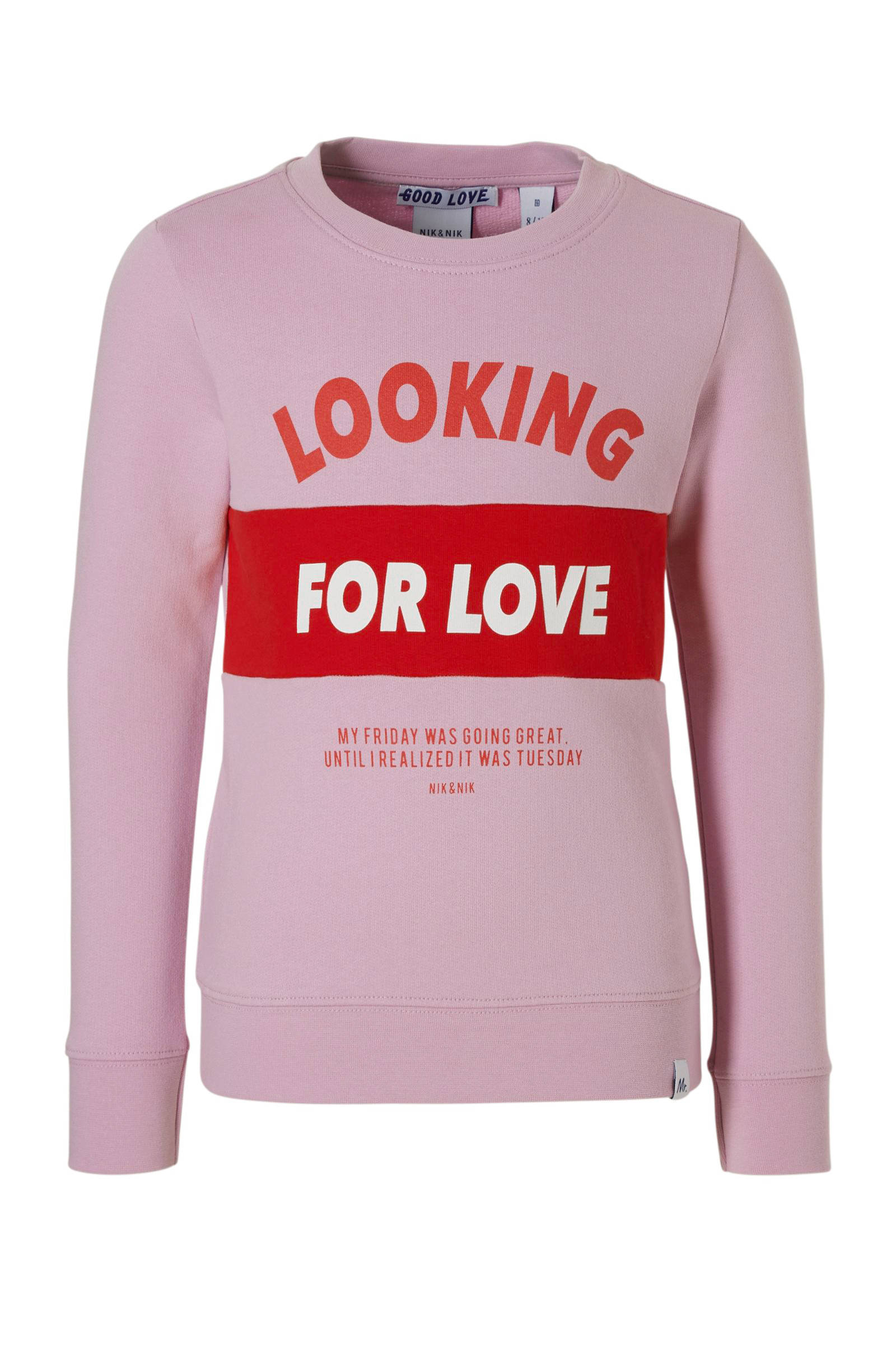 NIK&NIK sweater met tekstprint Looking roze | wehkamp NIK&NIK sweater Good Love met tekst rood | wehkamp