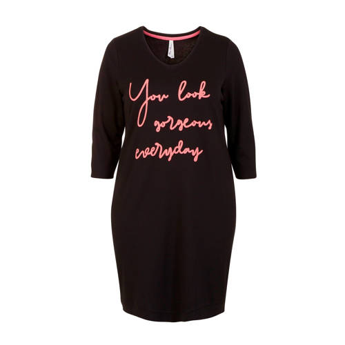 Miss Etam Plus Sweater Tuniek Met Tekst Opdruk Zwart miss etam kopen in de aanbieding