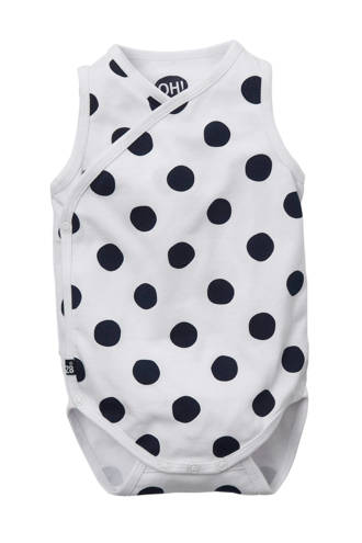 newborn romper Saturnus met stippen wit