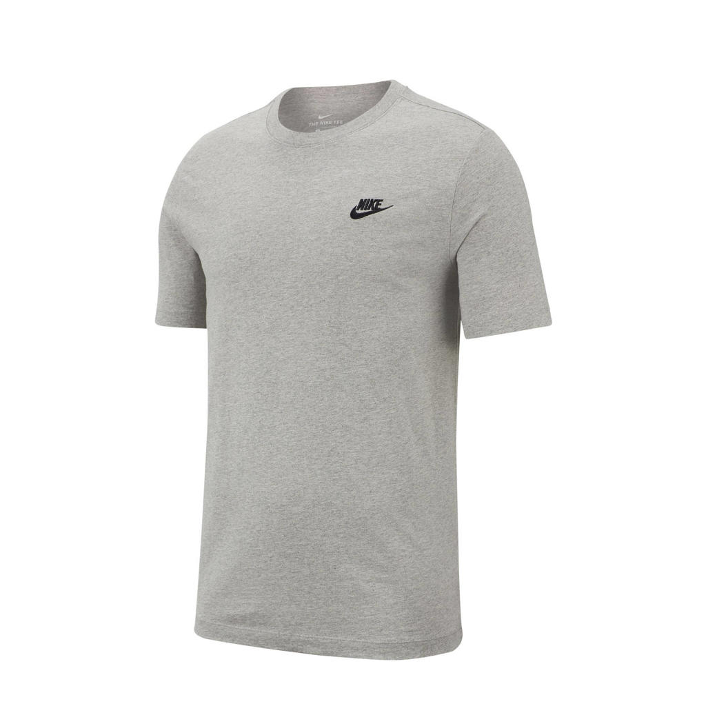 Grijs melange, grijs en zwarte heren Nike T-shirt van katoen met logo dessin, korte mouwen en ronde hals