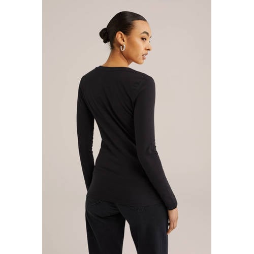 WE Fashion basic longsleeve met katoen zwart afbeelding