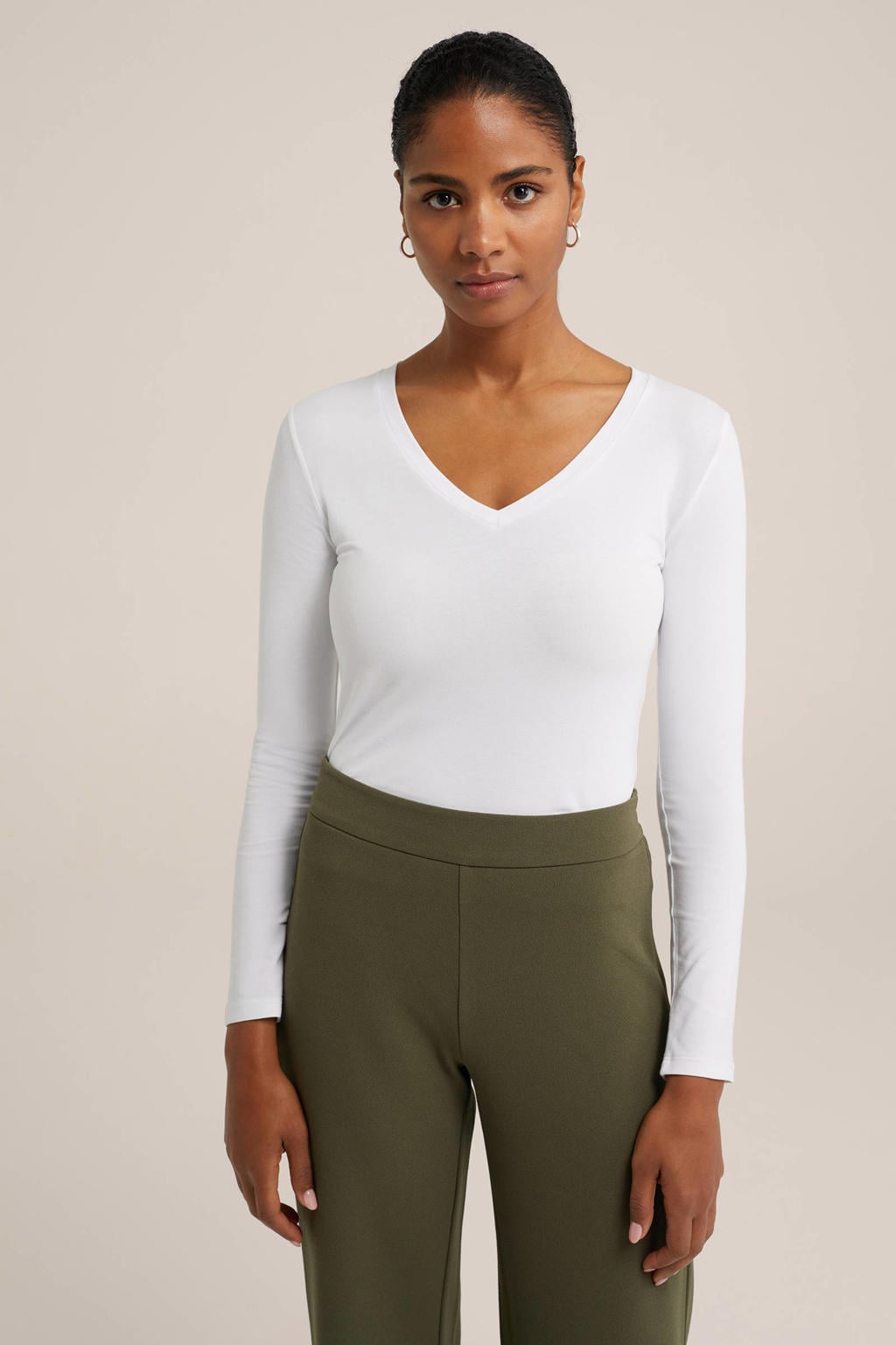 WE Fashion basic longsleeve met katoen wit
