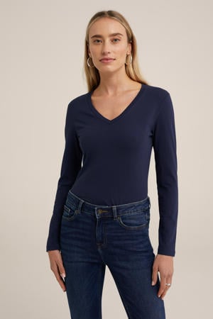 basic longsleeve met katoen donkerblauw