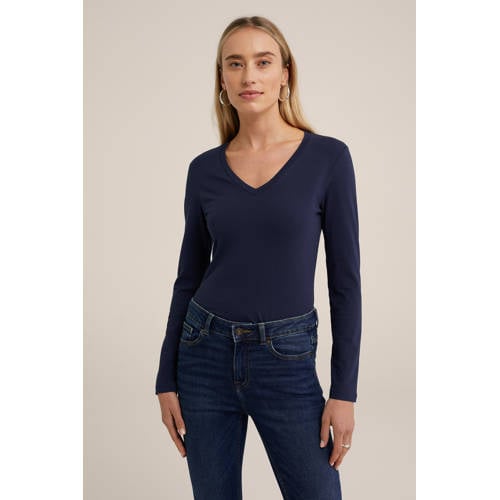 WE Fashion basic longsleeve met katoen donkerblauw afbeelding