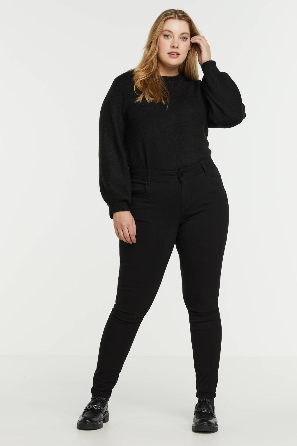 Zwarte dames Zizzi regular waist slim fit jeans van stretchdenim 