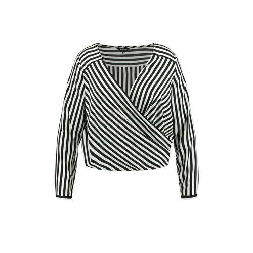 Ms Mode Top Met Overslag En Streep Dessin Zwart ms mode kopen in de aanbieding